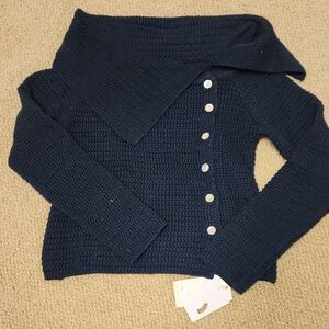 Commense Dark Blue Off-the-Shoulder Sweater